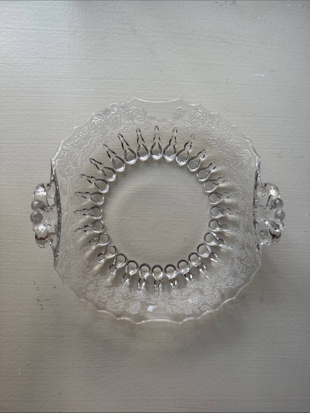 Clear Glass Serving Bowl with Decorative Handles